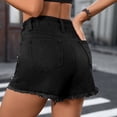 thumbnail image 6 of Denim Shorts for Women Distressed Ripped High Waisted Hot Pants Cut Off Straight Leg Jean Shorts Summer Short Pants Skinny Cute Hotpants with Pockets and Fringe Black/Blue, 6 of 7