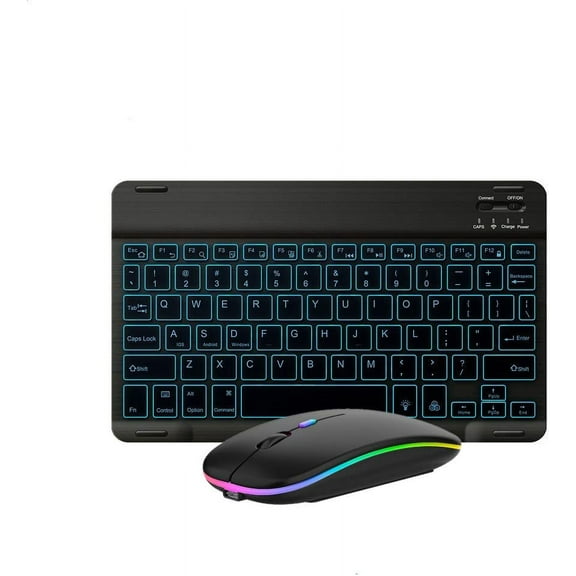 Ultra-Slim Lightweight Bluetooth Keyboard and Mouse Portable Mini Wireless Keyboard Rechargeable 7-Color Backlit for Apple iPad iPhone,Tablet iPhone Smartphone iOS Android Windows,Black