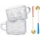 thumbnail image 3 of Luka Tech Tazas de café de vidrio grandes, tazas de té, tazas de vidrio transparente en relieve de 14 onzas con cuchara, juego de 2, tazas de café de vidrio para capuchino, café con leche, cereales, y, 3 of 4