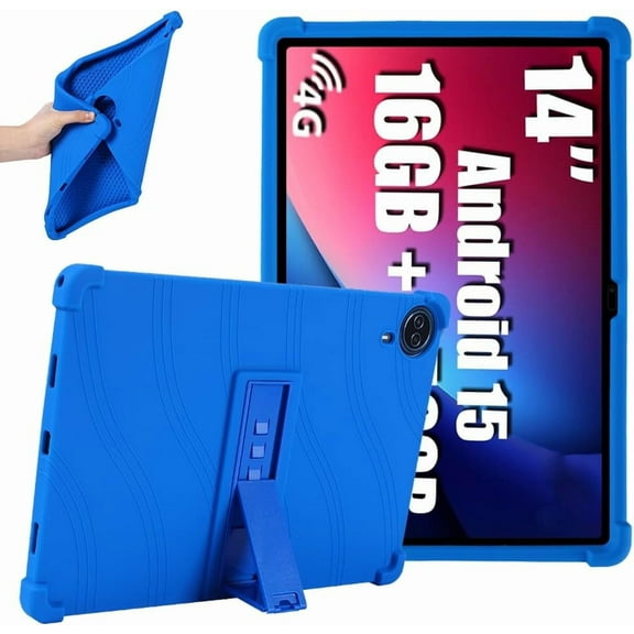 FIEWESEY For Callsky-Tab Ctab 14 inch / URAO G140L 14.1 in Tablet Case Soft Silicone Shockproof Hybrid Shell Back Cover with Kickstand Kids Friendly For Callsky-Tab Ctab 14"/URAO G140L (Blue)