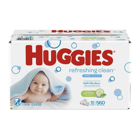 HUGGIES Refreshing Clean Scented Baby Wipes, Hypoallergenic, 10 Flip-top Packs, 56 Ct Each (560 Total Wipes)