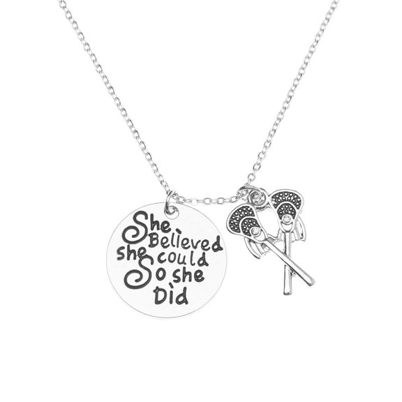 Sportybella Lacrosse Necklace, Lacrosse She Believed She Could So She Did Jewelry for Lacrosse Players
