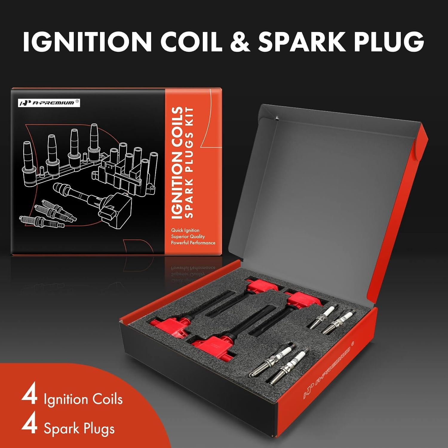 A-Premium (Red) Set of 8 Ignition Coil Pack and Iridium Spark Plugs Compatible with Toyota Yaris 2020 & Mazda 3 2012-2024, 6 2014-2017, 3 Sport, CX-3, CX-30, CX-5, CX-50, MX-5 Miata, 1.5L 2.0L 2.5L