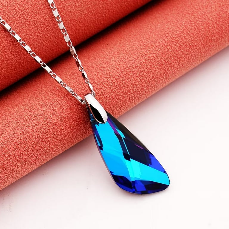 Blue Crystal Pendant Necklace with Sapphire Wing Crystal Silver Tone Sparkly Austrian Diamond Choker Jewelry Gifts for Women Mother s Day Valentine s