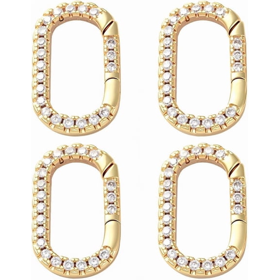 1 Box 4Pcs Spring Oval Ring Gold Carabiner Clips Bulk Cubic Zirconia Real 18K Gold Plated Brass Rhinestone Keychain Snap Buckle Gate Ring for Key Bag Purses Handbags DIY Crafts Accessories Clear DIY