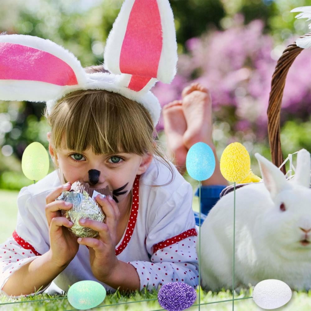 5 Pcs Easter Egg Rabbit Bunny Pick Stem Glitter Foam Floral Craft Decor Wreath 