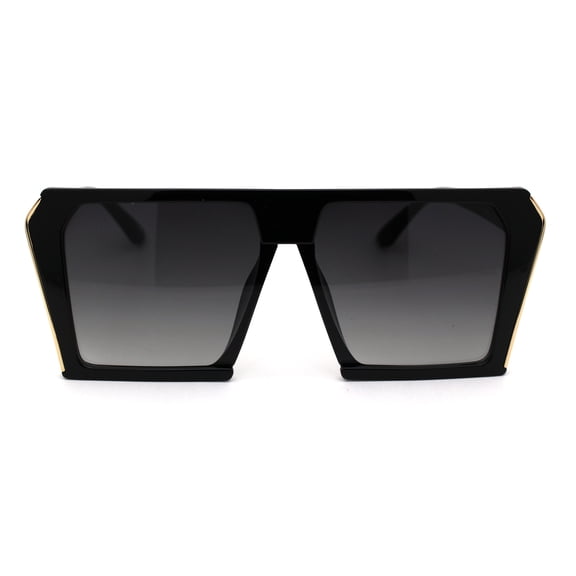 Unisex Mobster Mafia Flat Top Plastic Rectangular Sunglasses Black Smoke