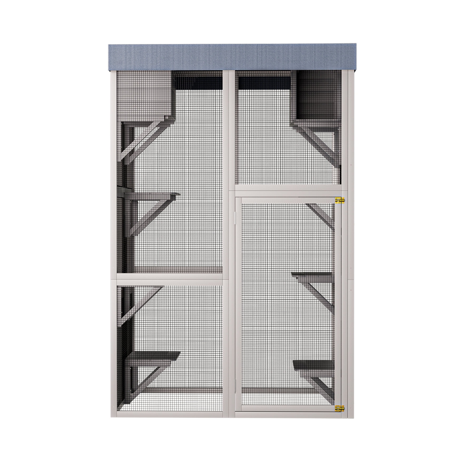 Pet Pens & Hutches 70.5＂ Tall Wooden Catio Outdoor Cat Enclosure, Gray Cat House Large Solid Wood Cage Playpen with 6 Jumping Platforms & 2 Napping Houses, Movable tarp cover,Dog Pens