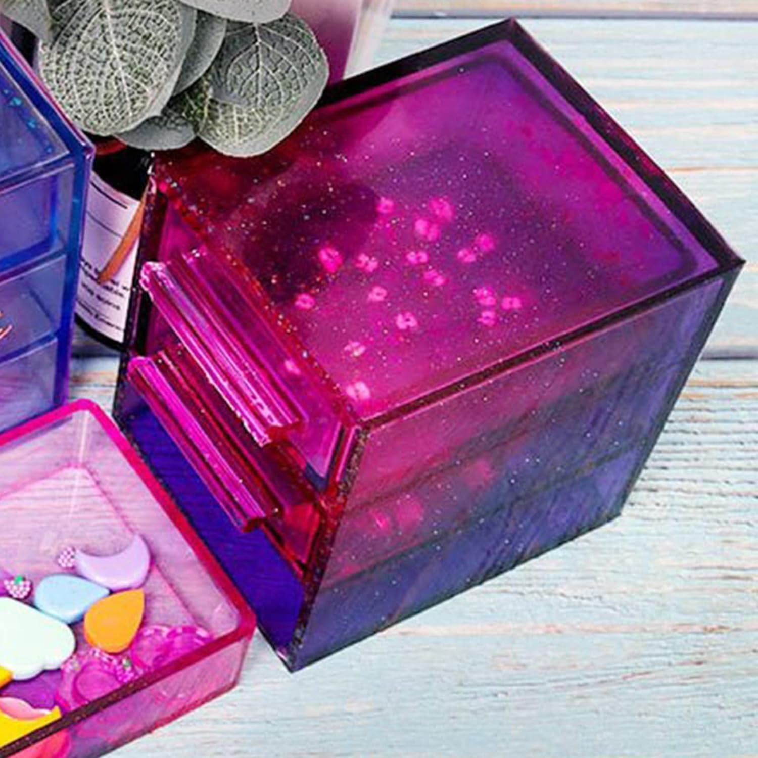 Epoxy Resin Molds,3 Layers Drawer Box Epoxy Molds, Silicone Molds for DIY Jewelry Tray Storage Case, Resin Kits and Molds Complete Set, Easy to Use and Demold, 5"(L),4"(W),Purple