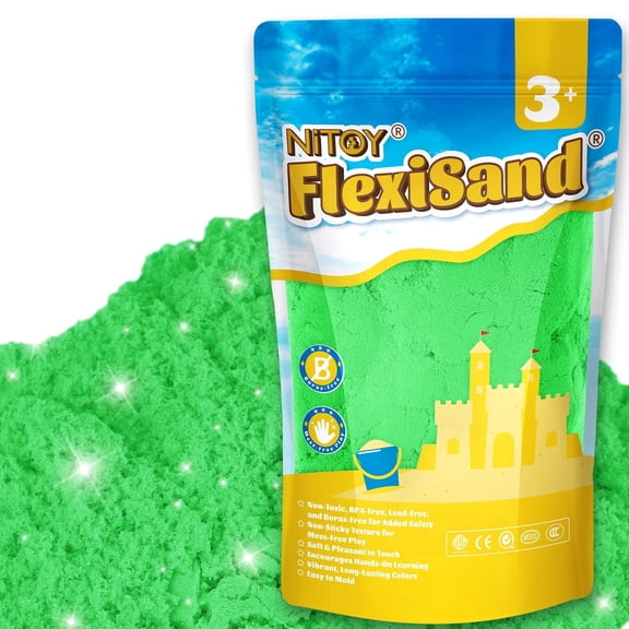 NiToy FlexiSand 2.2Lbs Play Sand, Never Dries Out-Fun for 3 Years and up Kids Bulk Refill for Sensory Sand Box Toys, Ideal for Shaping, Squeezing and Molding(Green)