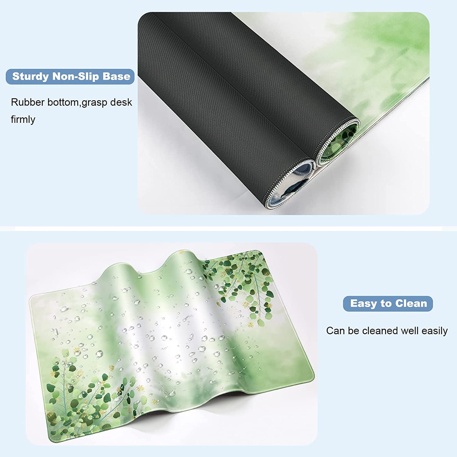 Large Gaming Mouse Pad with Coaster, Desk Mat, Desk Pad, Mouse Pads for Desk Protector, Stitched Edges Big Extended Mousepad for Computer Keyboard Laptop Office Decor, 31.5'' x15.6'' -Green Leaves