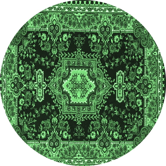 Ahgly Company Indoor Round Medallion Emerald Green Traditional Area Rugs, 5' Round