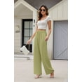 thumbnail image 3 of Women's Wide Leg High Waist Pants Loose Fit Back Elastic Waist Pleated Front Trousers for Work Casual, 3 of 4