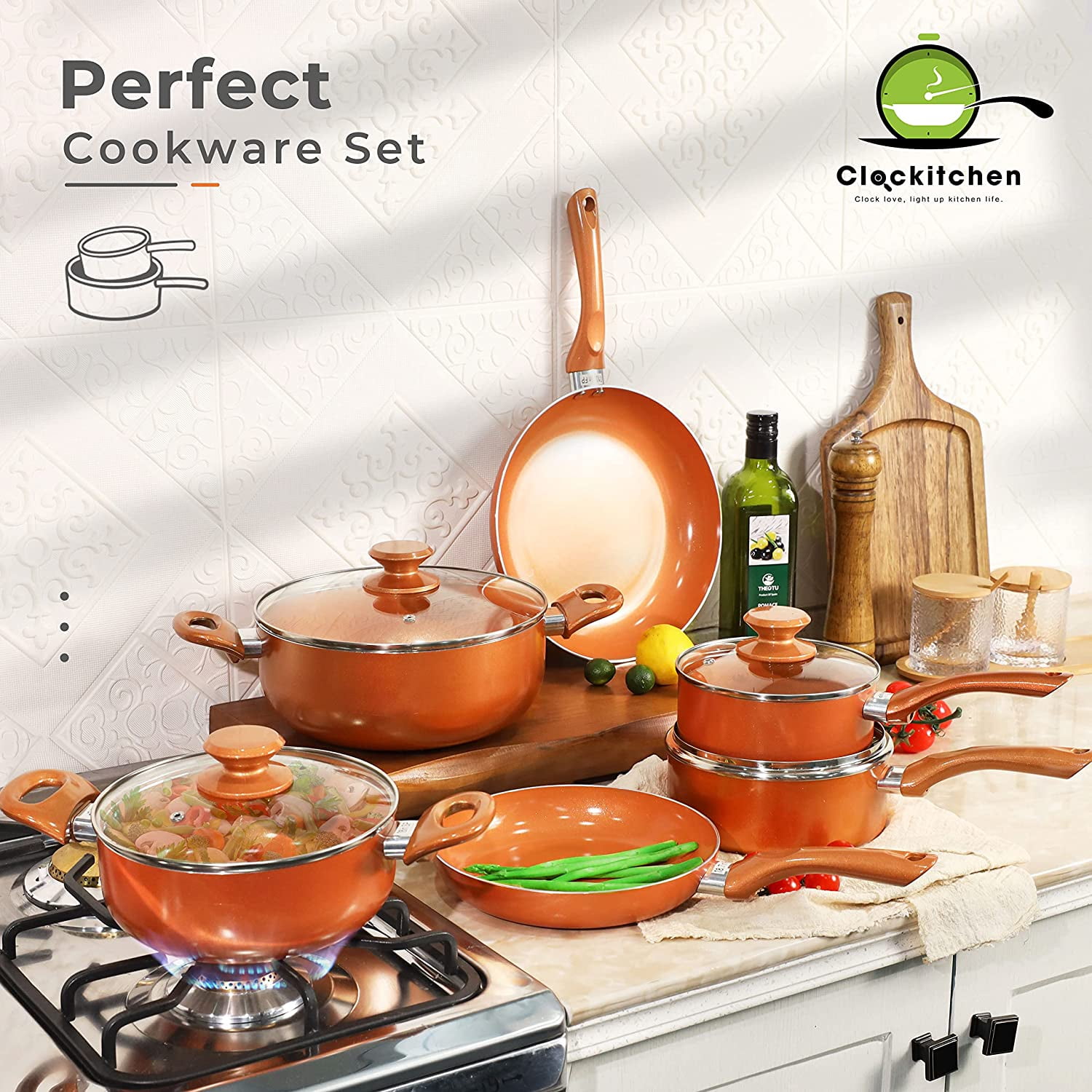 Clockitchen 6-piece Non-stick Cookware Set Pots and Pans Set for