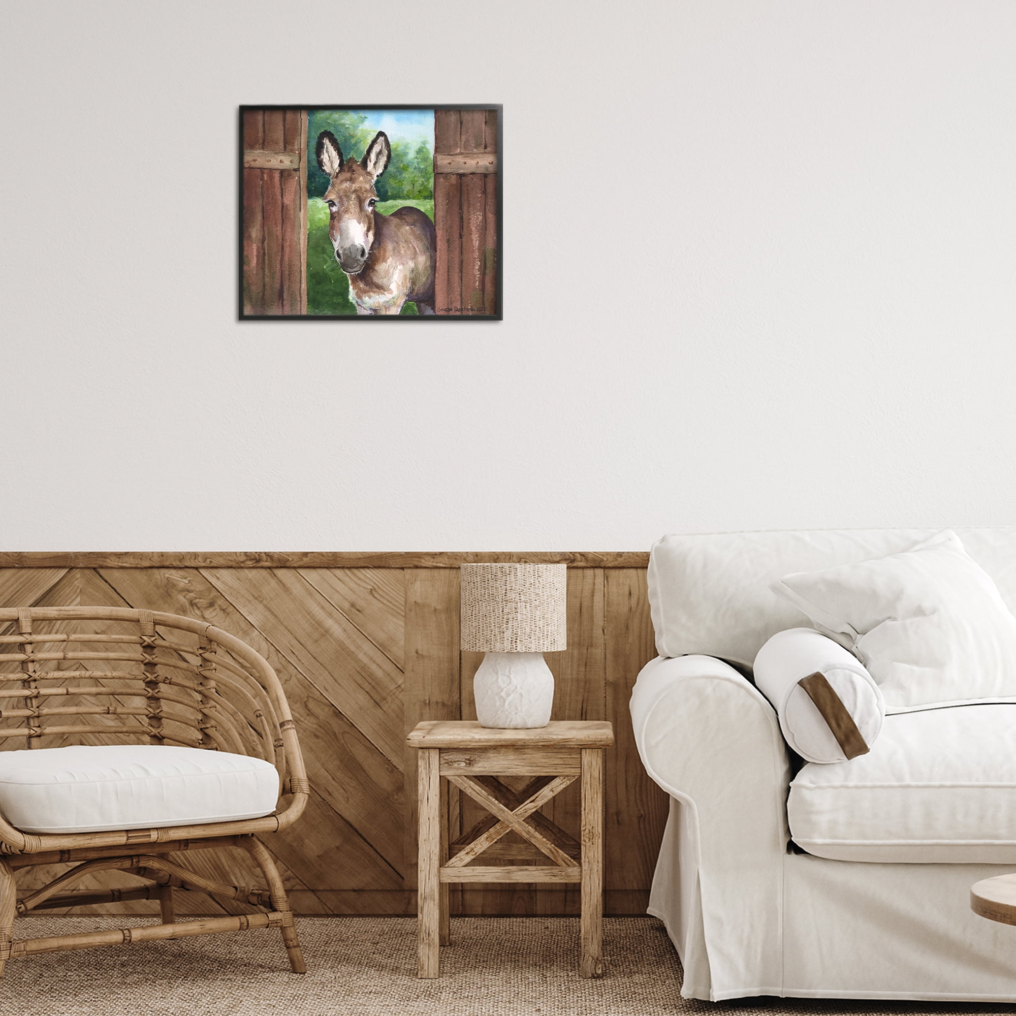 Stupell Industries Donkey in Wooden Gate Black Framed Giclee Art, design by George Dyachenko