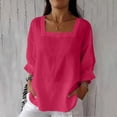 thumbnail image 4 of Women's Solid V-Neck Long Sleeve Casual Top with Three-Quarter Sleeve, 4 of 8