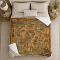thumbnail image 4 of Ornate Antique Map With Framed Coastal Vignettes, Cozy Flannel Blanket with Ornate Antique Cartography Print, Housewarming Gift for Ornate Map Enthusiasts, Home Decor for Bedroom and Living Room, 4 of 7