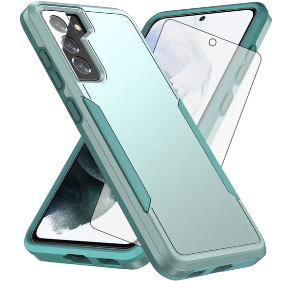 Compatible with Samsung Galaxy S21 Plus S21  5G Phone Case Glass Screen Protector Hybrid Rugged Shockproof Hard Protective Drop Proof Full Body Heavy Duty Mobile Cell Cover for S21 5G S21plus Green
