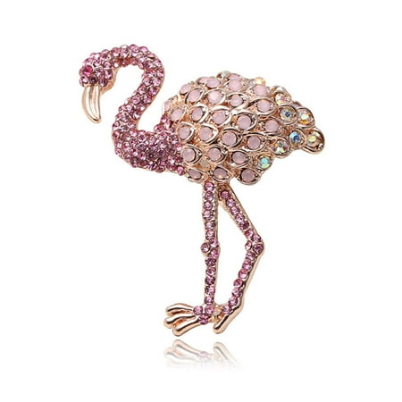 Elegant Women Girls Pink Crystal Flamingo Brooch Pins Jewelry Perfect Gift