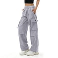thumbnail image 6 of Hurxie Womens Parachute Cargo Pants Y2K Baggy Cargo Pants Wide Leg Casual Joggers with Pockets Gray,2XL, 6 of 7