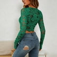 thumbnail image 4 of Womens Tshirts Lace Trim Long Sleeve Crop Top Slim Fit Crewneck Tops for Women Trendy Green L, 4 of 7