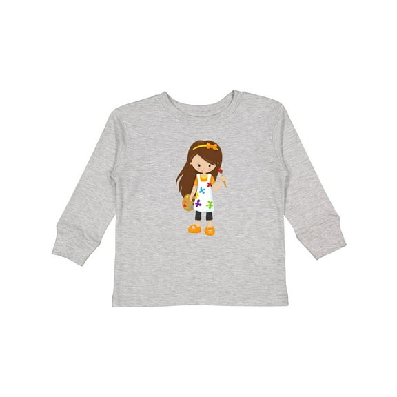 Inktastic Cute Girl, Brown Hair, Painter, Paint Artist Girls Long Sleeve Toddler T-Shirt