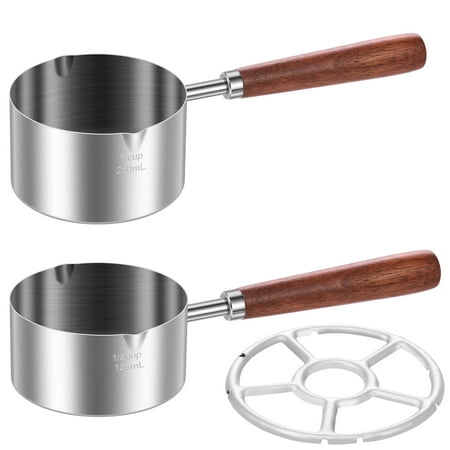 

Ikoopy 2 Pcs Stainless Steel Pot with Stove Rack Multipurpose Melting Pot with Double Spouts and Long Wood Handle Dishwasher Safe Sauce Pan for Cooking