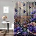 thumbnail image 2 of Creowell Purple Shower Curtain, Picturesque Cottagecore Style Flowers Meadow Monochromatic Pastel Tones, Cloth Fabric Bathroom Decor Set with Hooks, Lilac Lavender Quartz White, 2 of 7