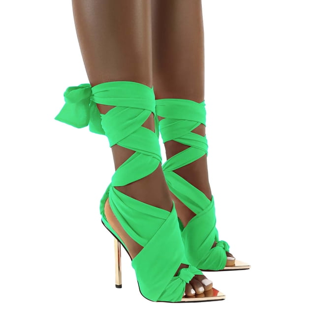 Zapatos de mujer Sandalias puntiagudas de color caramelo Zapatos de tacón alto a la moda con cordones Wmkox8yii hfjk4615