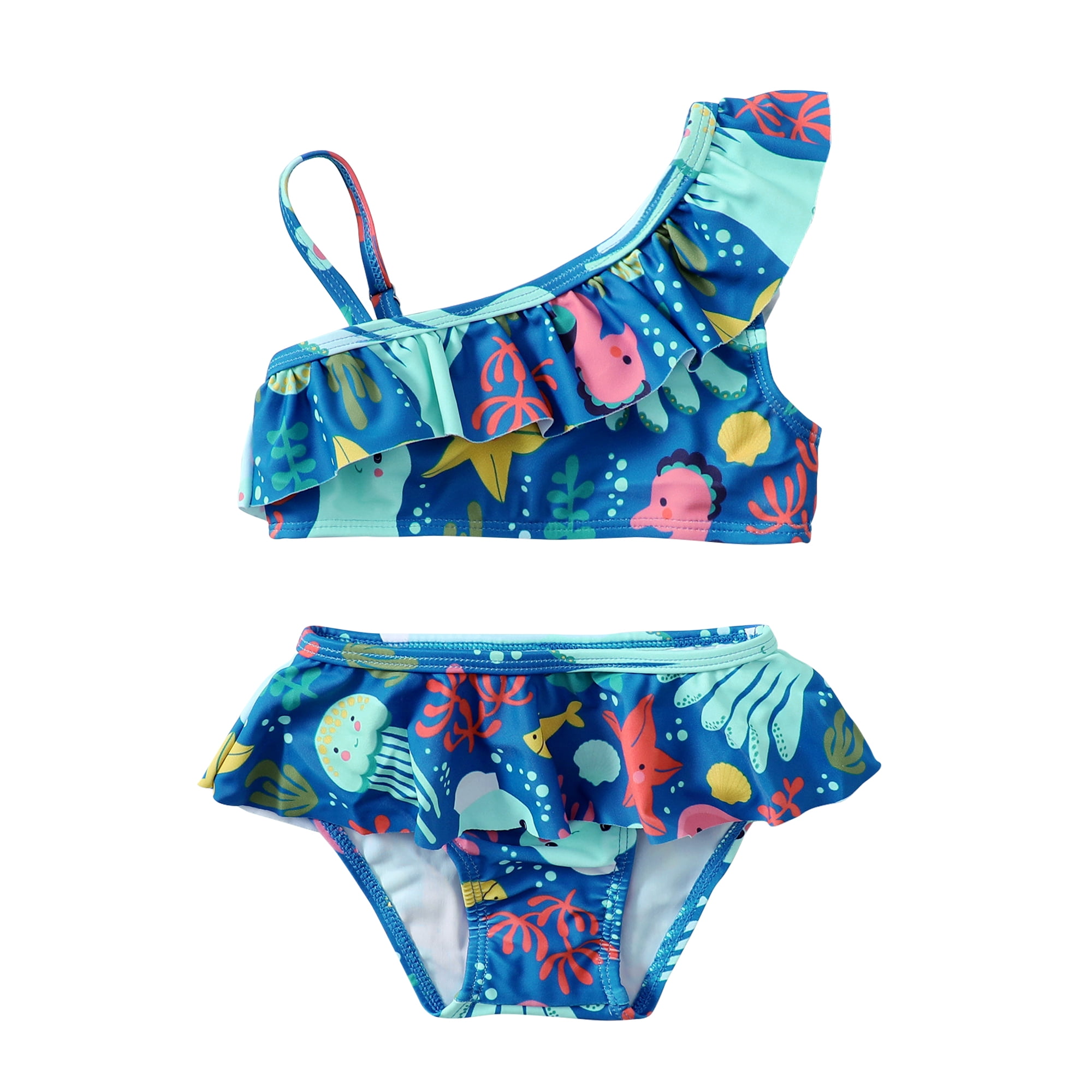 KZKR Infant Baby Girls Two Piece Sea Animal Print Swimsuits Toddler One
