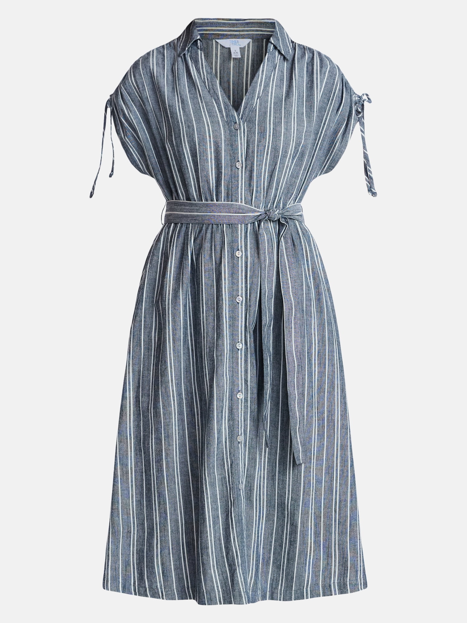 Time and Tru Women's Short Sleeve Midi Linen Shirt Dress, Sizes XS-XXXL