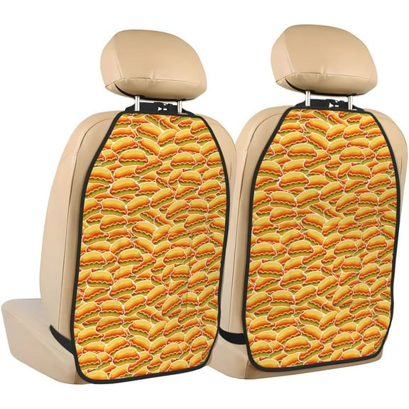 Naloa Hot Dogs 2Pcs Anti-Kick Back Seat Cover Kick Mat, Car Seat Protector with 3 Storage Pockets