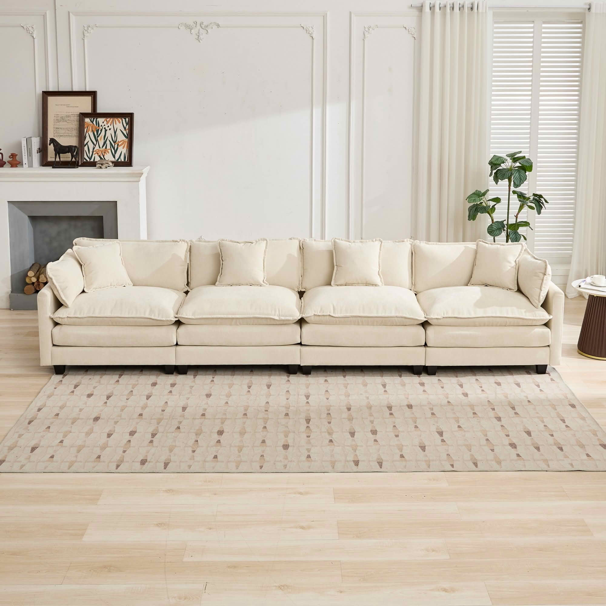 MAYEERTY 149.6 Inch Cloud 4‑Seater Modular Sectional Sofa, Chenille Couch with Double‑Layer Seat Cushion for Home Apartment, Ottoman Not Included
