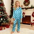 thumbnail image 2 of XDZJLR Kids Girls Christmas Pajamas Xmas Print Long Sleeve Top Pants Soft Comfortable Holiday Festive Family Party Outfit Pjs Loungewear Light Blue 3-4 Years, 2 of 7