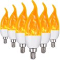 thumbnail image 1 of OHLGT Bombillas de llama E12, paquete de 2, candelabro LED de 3 modos, 1,2 vatios, lámpara de araña blanca cálida, bombillas de vela de 1800 K, punta de llama para decoraciones de fiesta de Navidad, 1 of 4