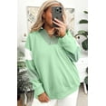 thumbnail image 3 of Plus Size Moonlight Jade Color Block Striped Patchwork Collar V Neck Sweatshirt | 1X, 3 of 5