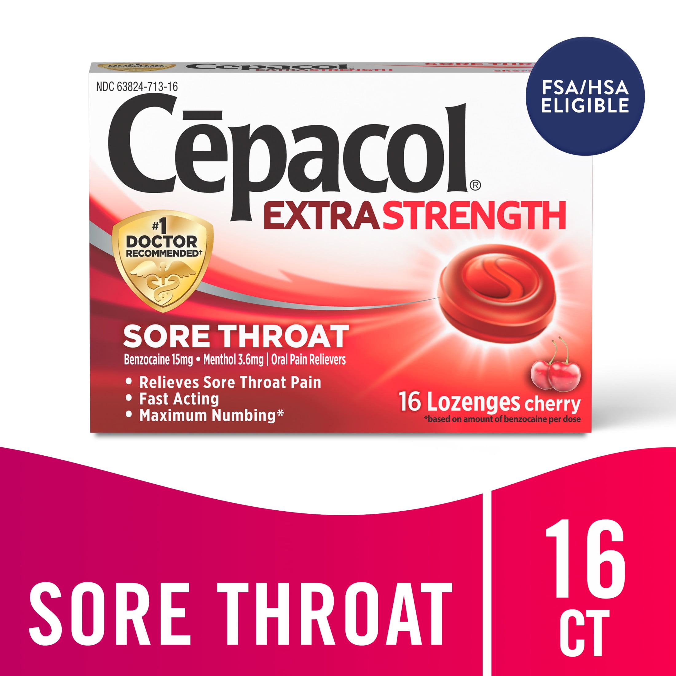 Cepacol Maximum Strength Sore Throat Drop Lozenges, Cherry, 16