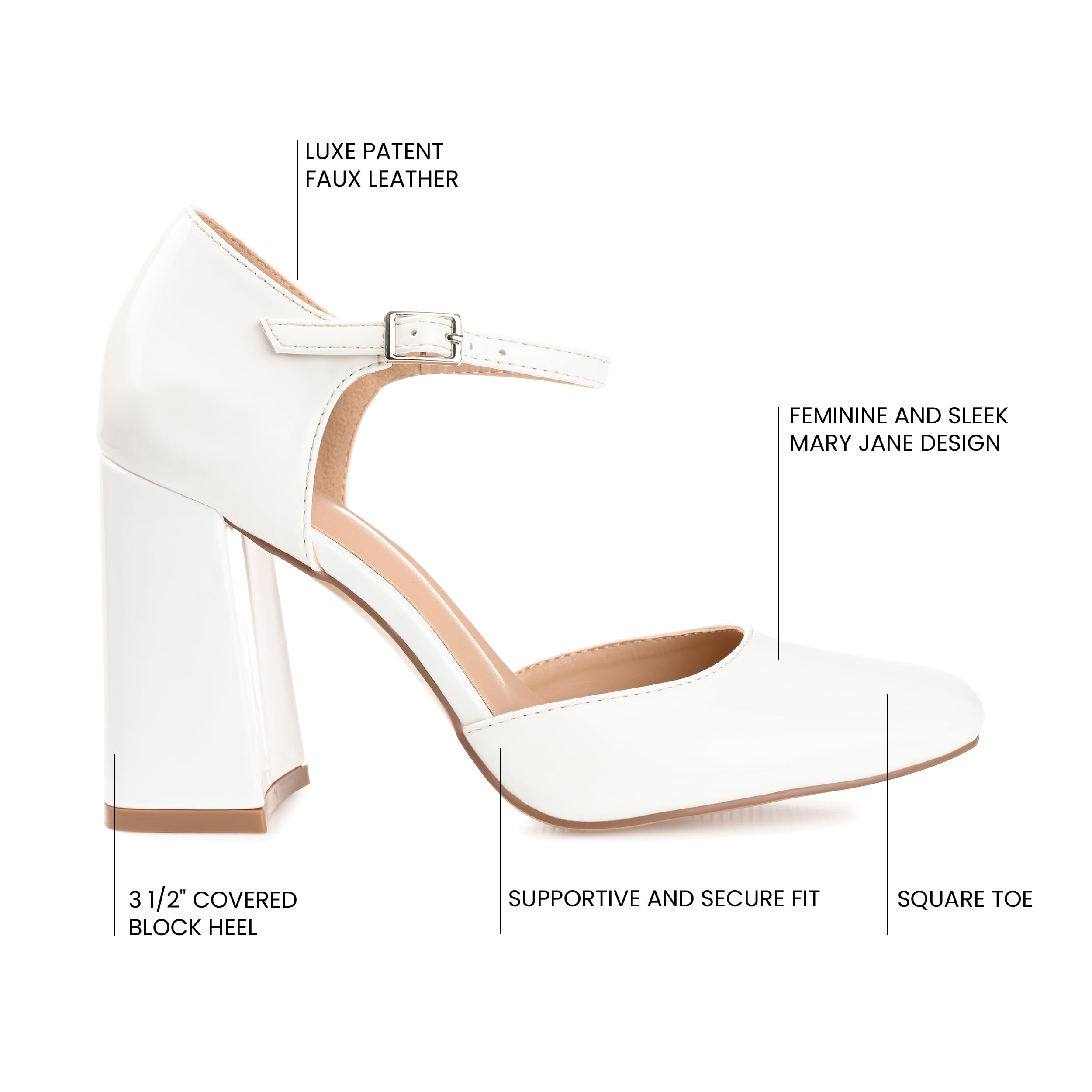 Journee Womens Hesster Mary Jane Mid Block Heel Square Toe Pumps, Widths Available