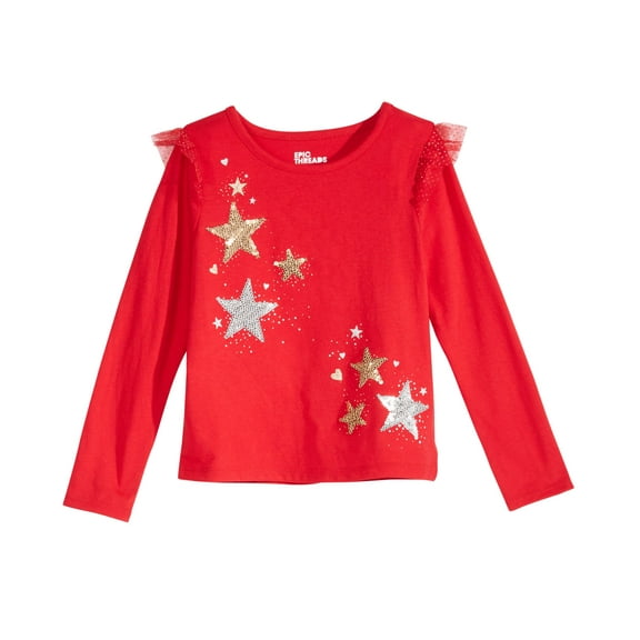 Epic Threads Little Girls Star Print Ruffled T-Shirt Red 5