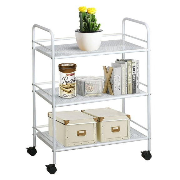 NNYYS 3-Tier Rolling Utility Cart – Metal Storage Organizer with Wheels, Mobile Kitchen Cart, Office & Home Organizer, White