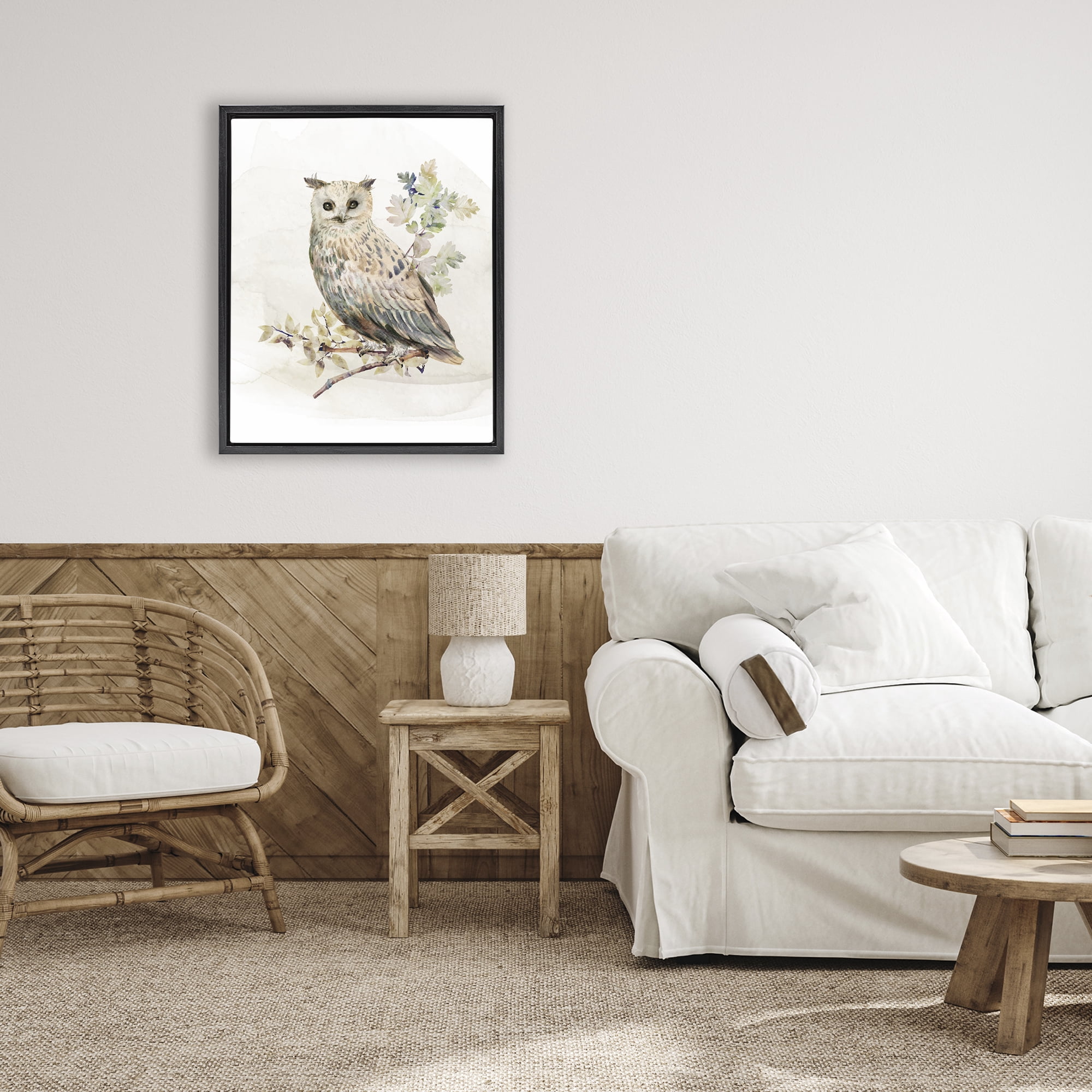 Stupell Industries Forest Owl with Foliage Black Framed Floater Canvas Wall Art, design by CAD Designs