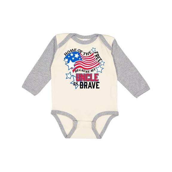 Inktastic Home of the Free Because My Uncle is Brave Boys or Girls Long Sleeve Baby Bodysuit