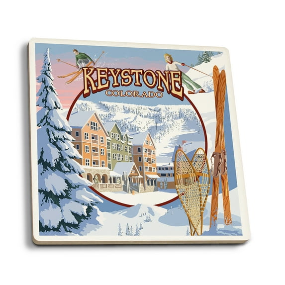 Keystone, Colorado Montage (Absorbent Ceramic Coasters Set of 4 Matching Images, Cork Back, Kitchen Table Decor)