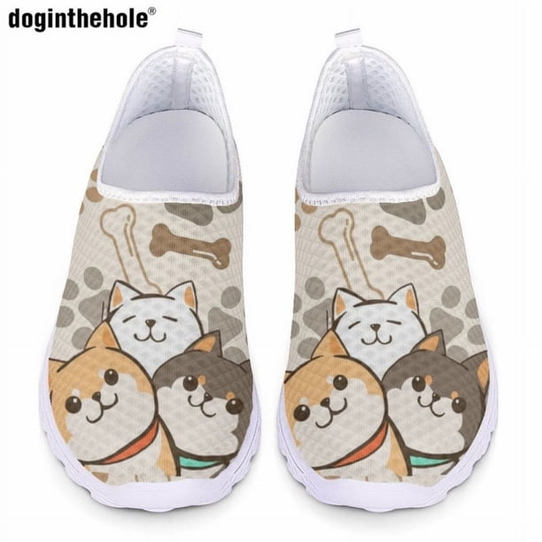 Zapatos planos casuales Doginthehole para mujer, nuevos y bonitos zapatos de enfermera blancos con diseño de cachorro de dibujos animados, zapatos clásicos de malla transpirables sin cordones