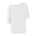thumbnail image 6 of Ruyang Summer Shirts for Women Women's Summer Solid Color Casual One Shoulder Strap Short Sleeve T Shirt Stripe Tee, 6 of 6