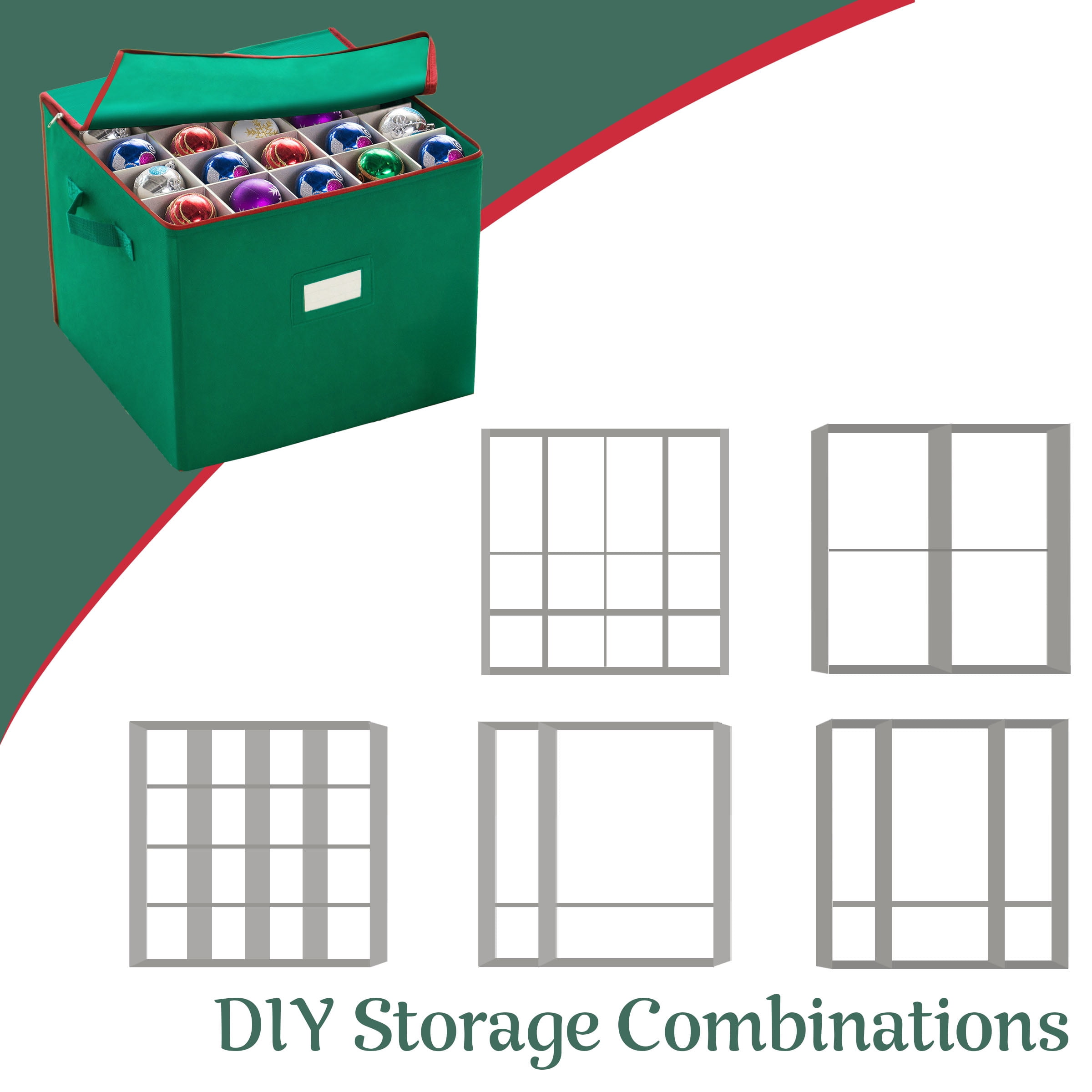 Tiny Tim Totes 75-Compartment Ornament Storage Box with Dividers (Green/Polyester/Adult)