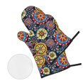 thumbnail image 2 of Oven Mitts and Pot Holders 4 Piece, Colorful Compasses High Heat Slip Resistant Oven Mitt and Trivets Set Kitchen Oven Glove Pot Holders for Cooking Baking Grilling, 2 of 7