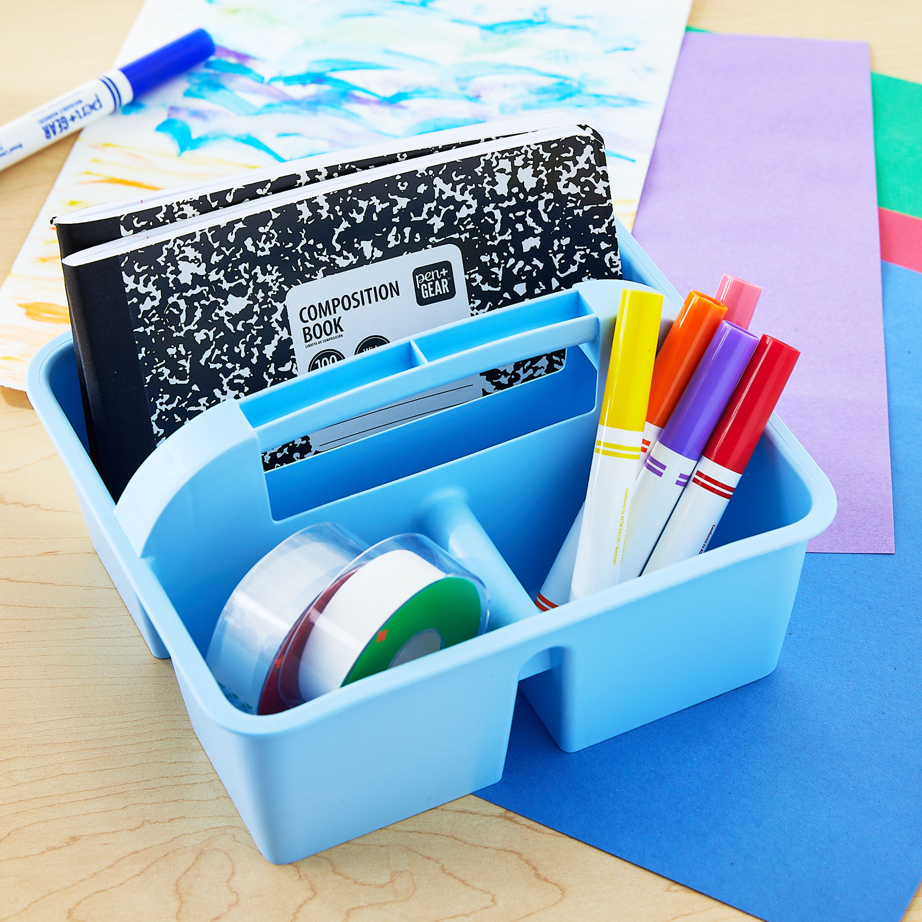 Pen+Gear Plastic Caddy, Desktop Craft and Hobby Organizer, Sky Blue, 1-Pack