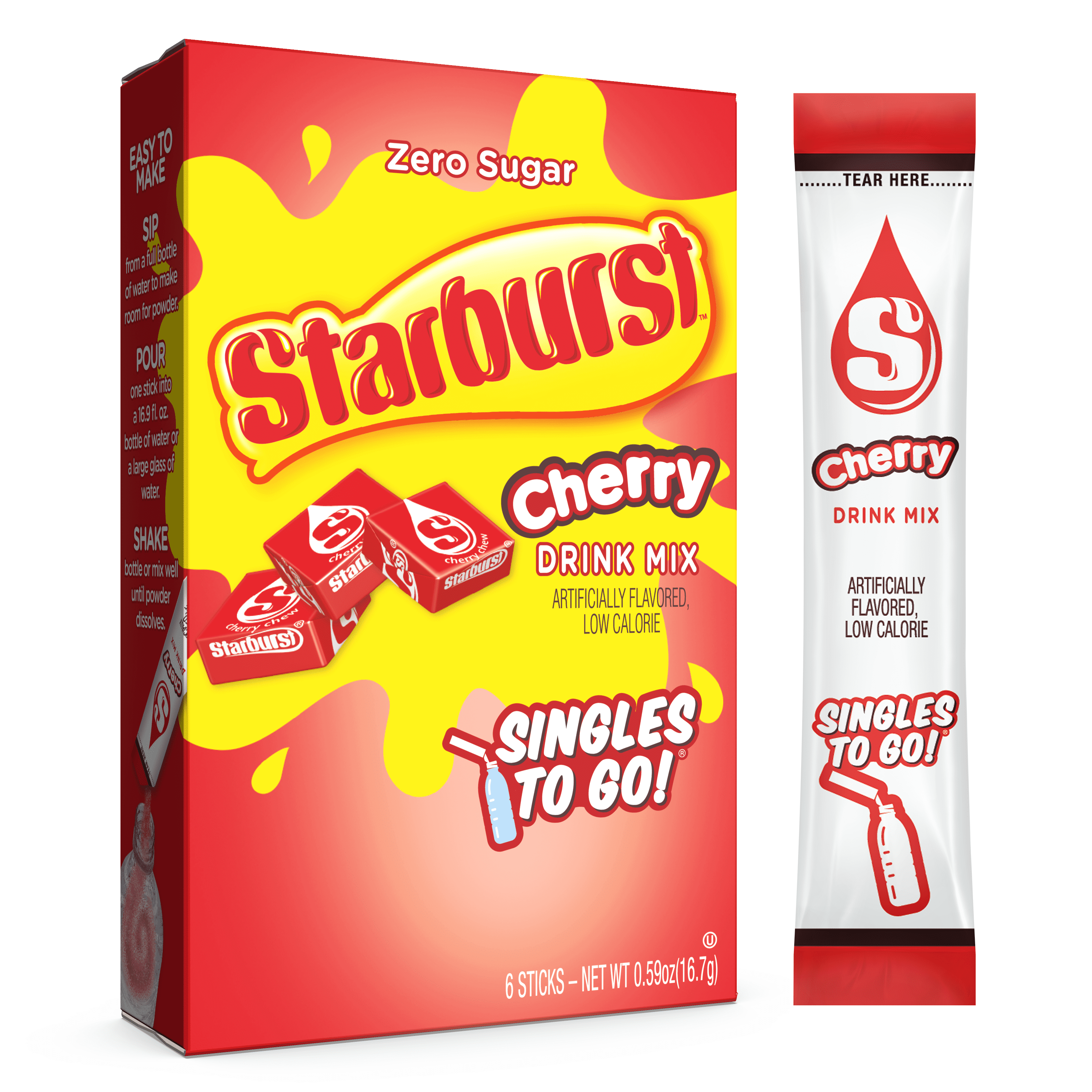 Starburst Zero Sugar SinglesToGo Powdered Drink Mix, Cherry, 6 Count