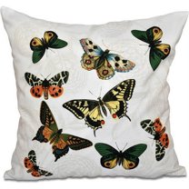 Simply Daisy 16" x 16" Antique Butterflies and Flowers Animal Outdoor Pillow, White
